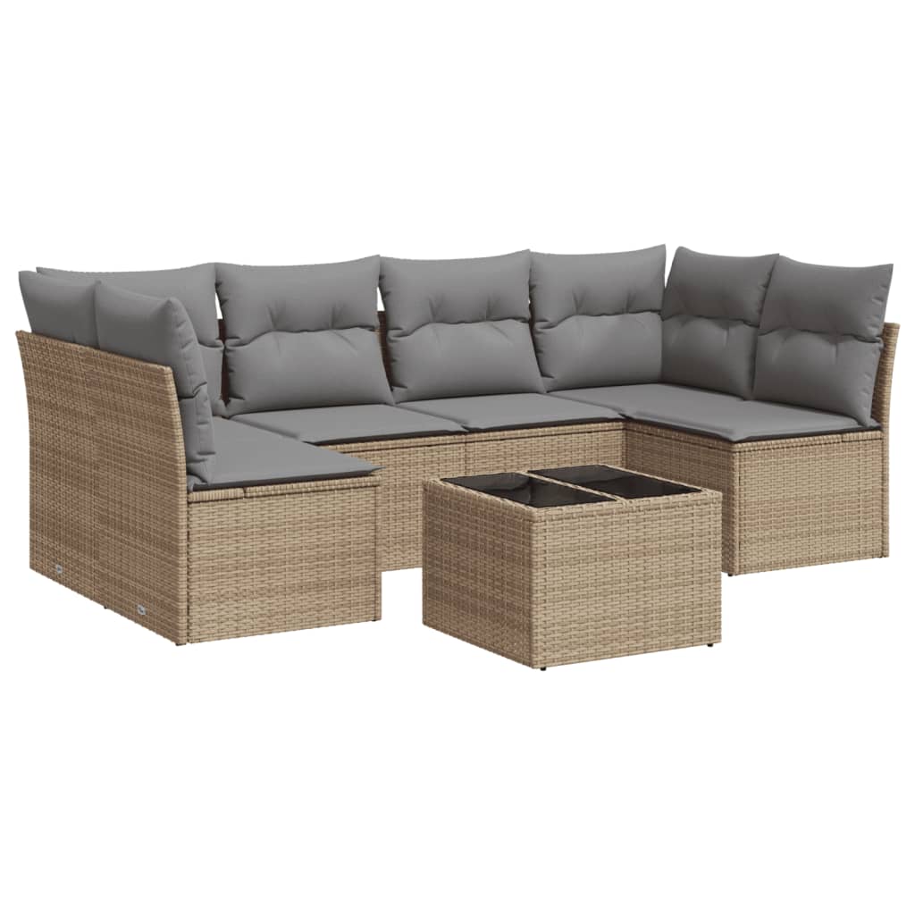 7-delige Loungeset met kussens poly rattan beige is nu te koop bij PeponiXL, paradijselijk wonen!