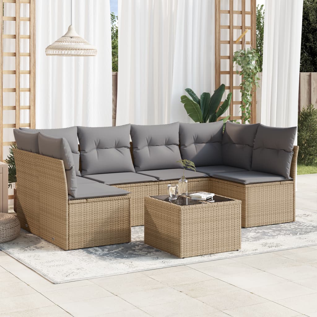 7-delige Loungeset met kussens poly rattan beige is nu te koop bij PeponiXL, paradijselijk wonen!