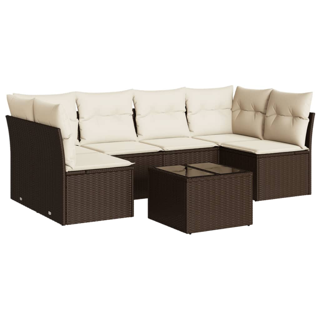 7-delige Loungeset met kussens poly rattan bruin is nu te koop bij PeponiXL, paradijselijk wonen!