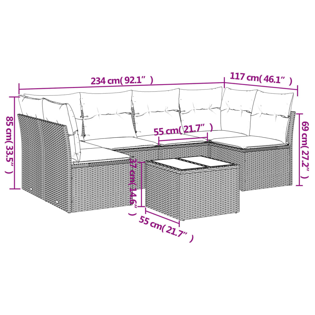 7-delige Loungeset met kussens poly rattan bruin is nu te koop bij PeponiXL, paradijselijk wonen!