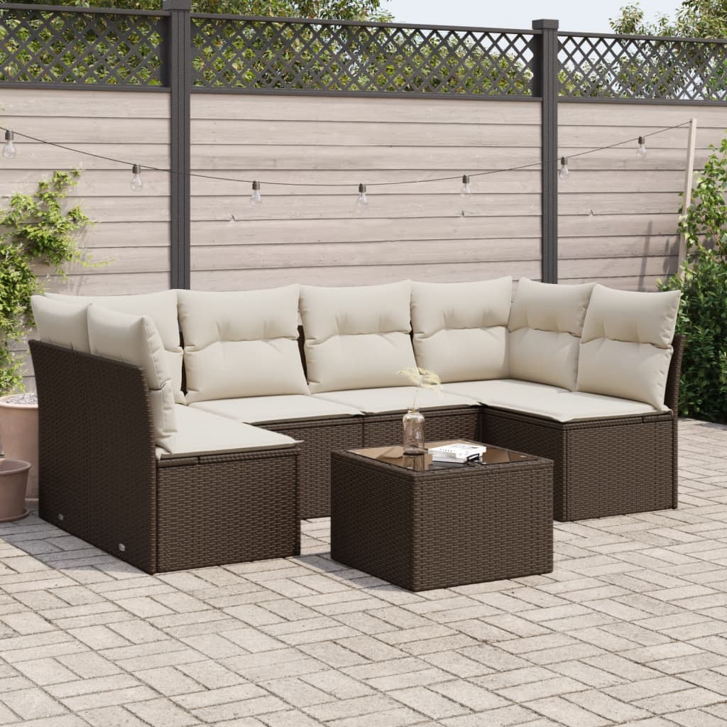 7-delige Loungeset met kussens poly rattan bruin is nu te koop bij PeponiXL, paradijselijk wonen!
