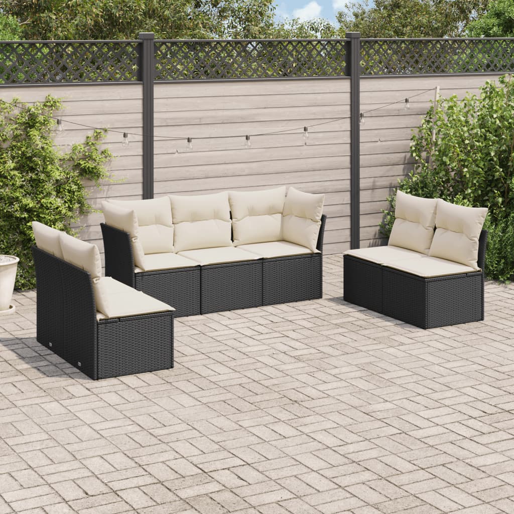 7-delige Loungeset met kussens poly rattan zwart is nu te koop bij PeponiXL, paradijselijk wonen!