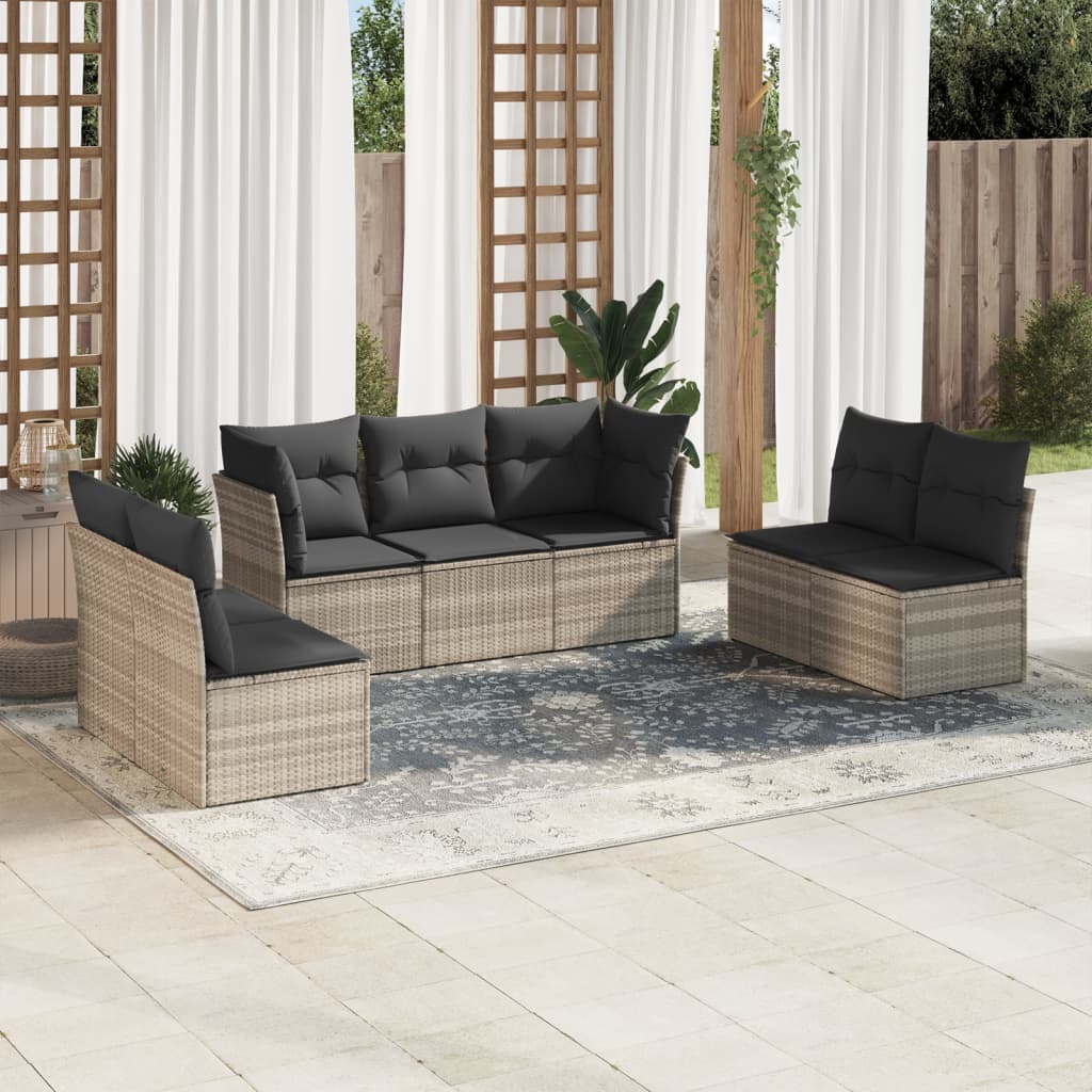 7-delige Loungeset met kussens poly rattan lichtgrijs is nu te koop bij PeponiXL, paradijselijk wonen!
