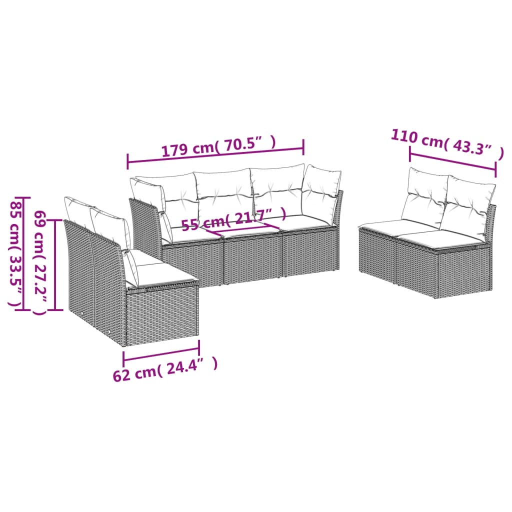 7-delige Loungeset met kussens poly rattan bruin is nu te koop bij PeponiXL, paradijselijk wonen!
