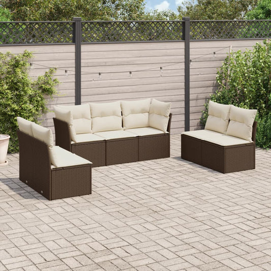 7-delige Loungeset met kussens poly rattan bruin is nu te koop bij PeponiXL, paradijselijk wonen!