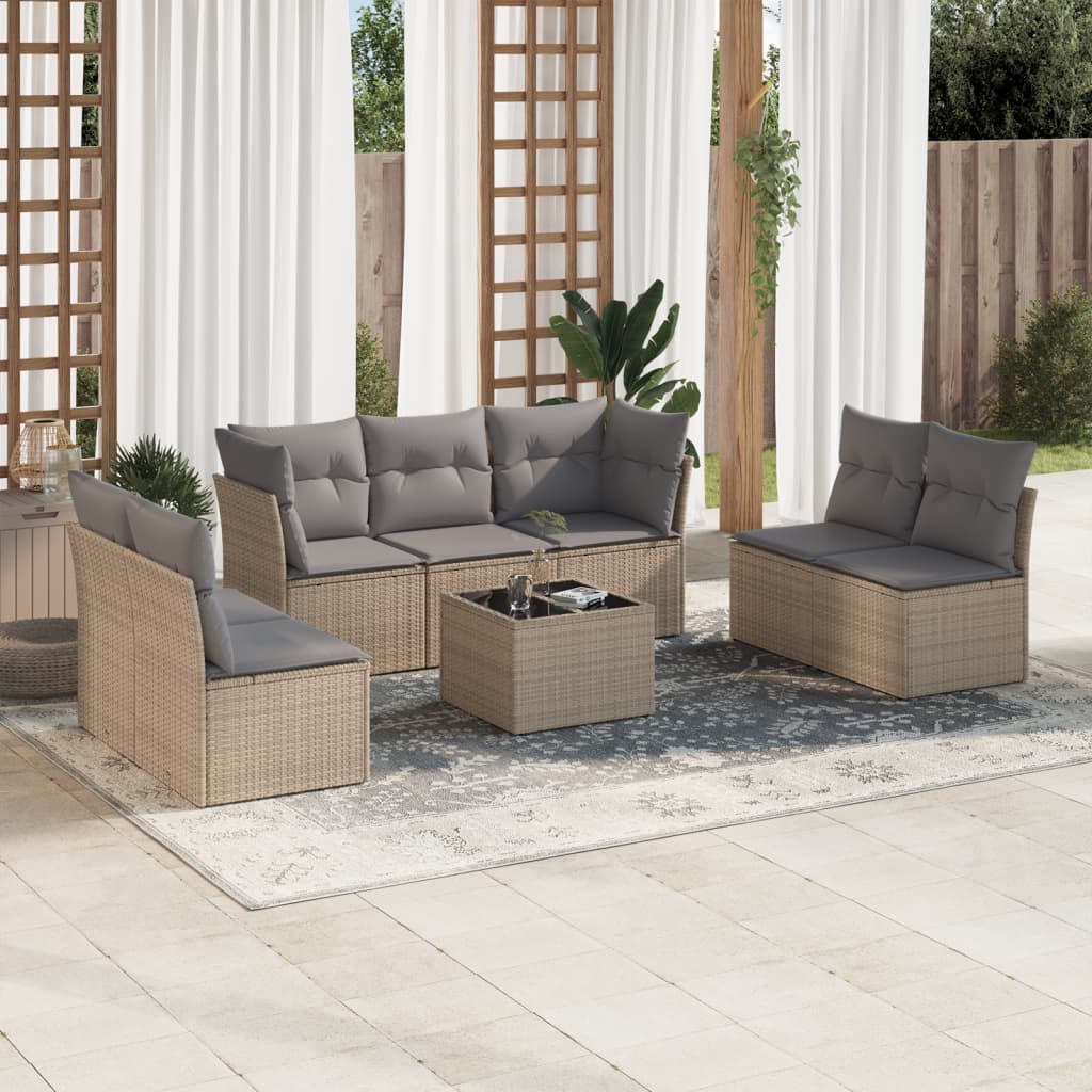 8-delige Loungeset met kussens poly rattan beige is nu te koop bij PeponiXL, paradijselijk wonen!
