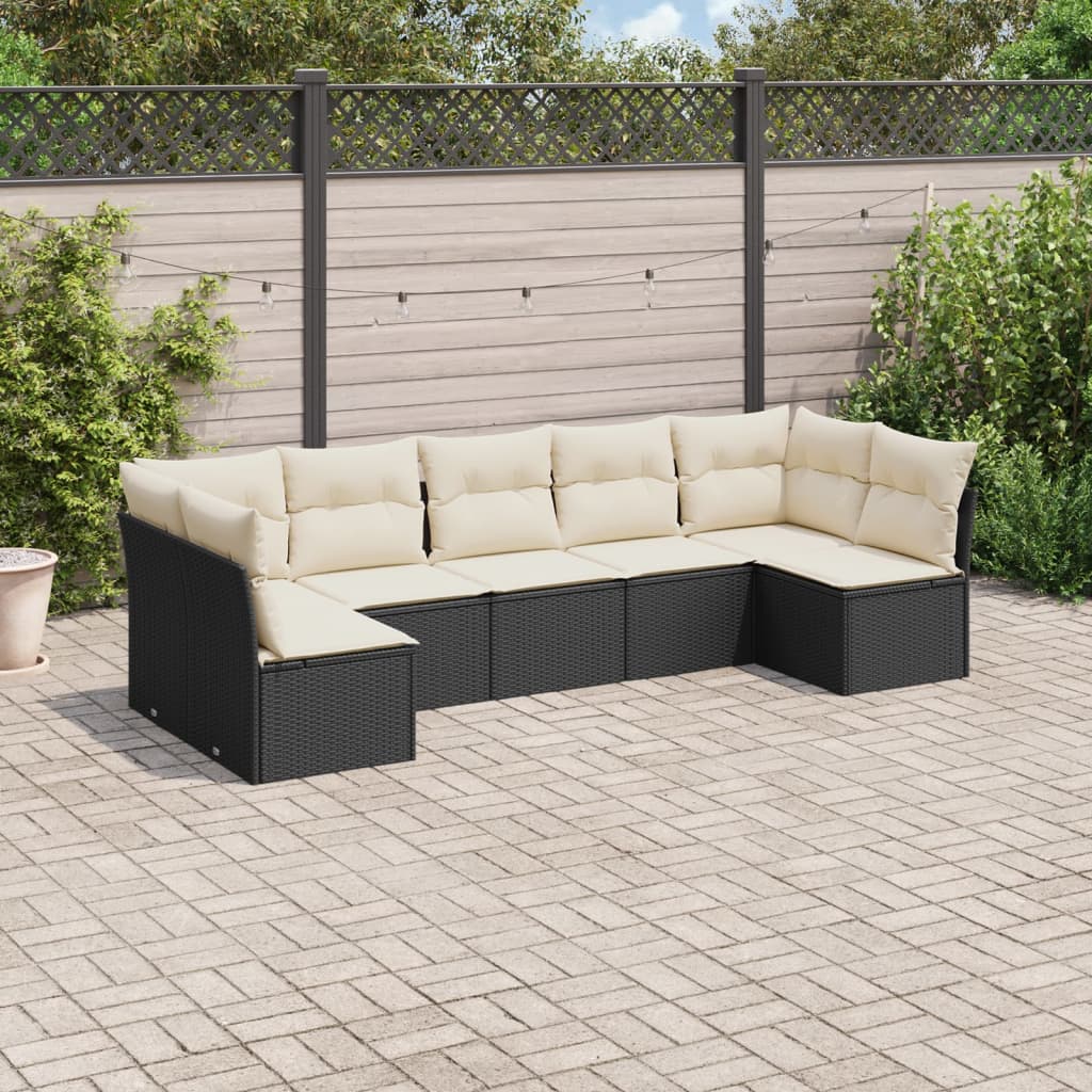 7-delige Loungeset met kussens poly rattan zwart is nu te koop bij PeponiXL, paradijselijk wonen!