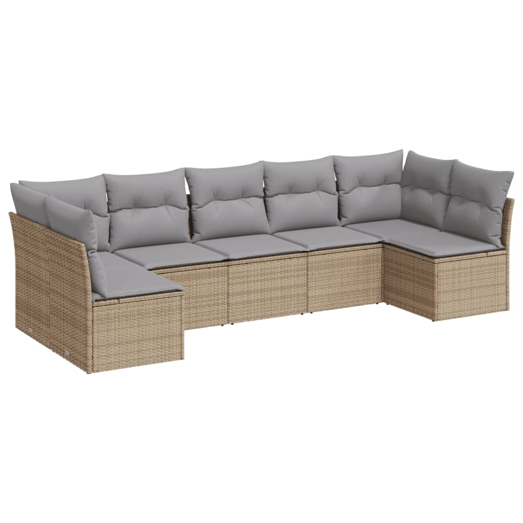 7-delige Loungeset met kussens poly rattan beige is nu te koop bij PeponiXL, paradijselijk wonen!