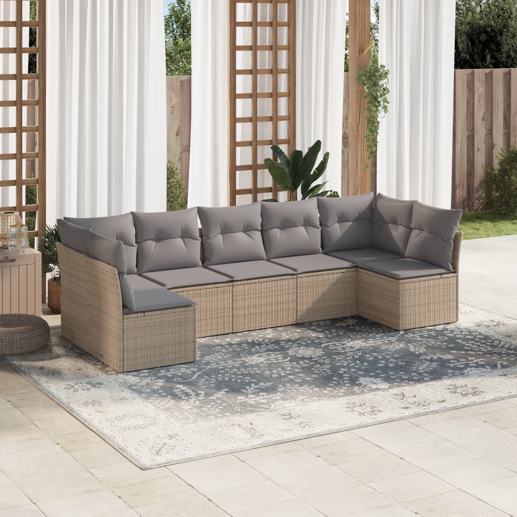 7-delige Loungeset met kussens poly rattan beige is nu te koop bij PeponiXL, paradijselijk wonen!