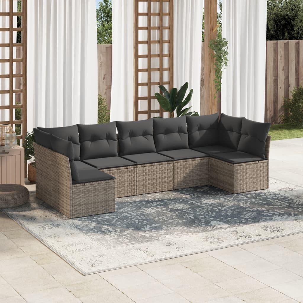 7-delige Loungeset met kussens poly rattan grijs is nu te koop bij PeponiXL, paradijselijk wonen!