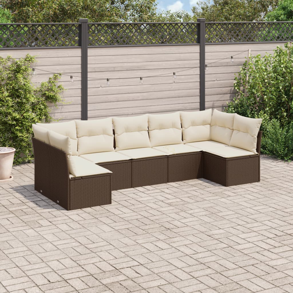 7-delige Loungeset met kussens poly rattan bruin is nu te koop bij PeponiXL, paradijselijk wonen!