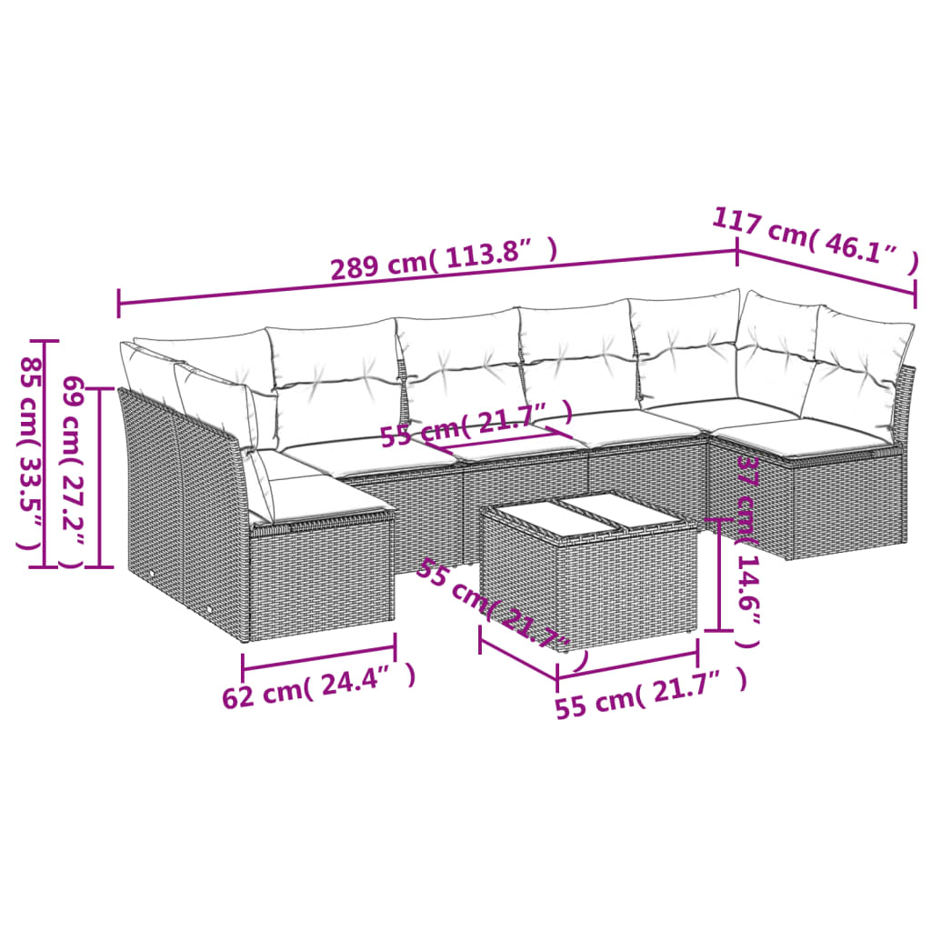 8-delige Loungeset met kussens poly rattan zwart is nu te koop bij PeponiXL, paradijselijk wonen!