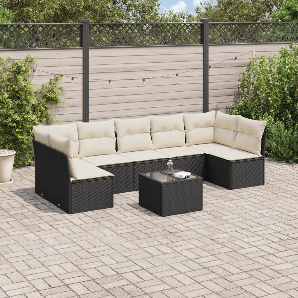 8-delige Loungeset met kussens poly rattan zwart is nu te koop bij PeponiXL, paradijselijk wonen!