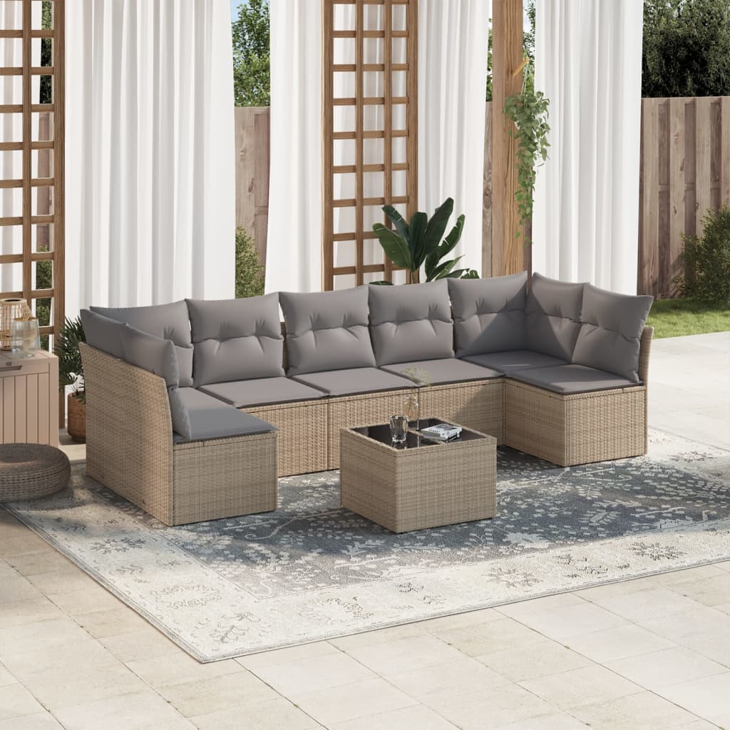 8-delige Loungeset met kussens poly rattan beige is nu te koop bij PeponiXL, paradijselijk wonen!