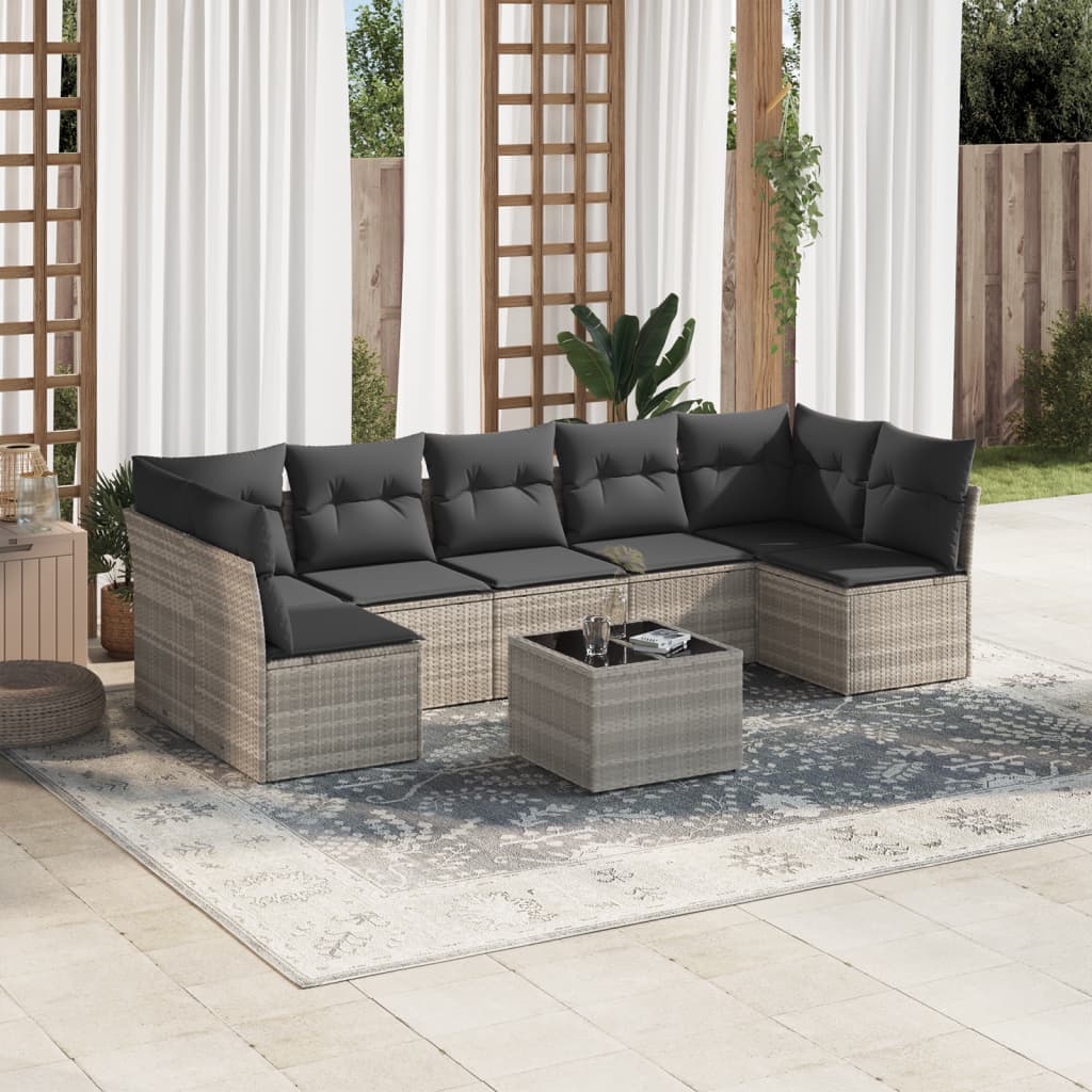 8-delige Loungeset met kussens poly rattan lichtgrijs is nu te koop bij PeponiXL, paradijselijk wonen!