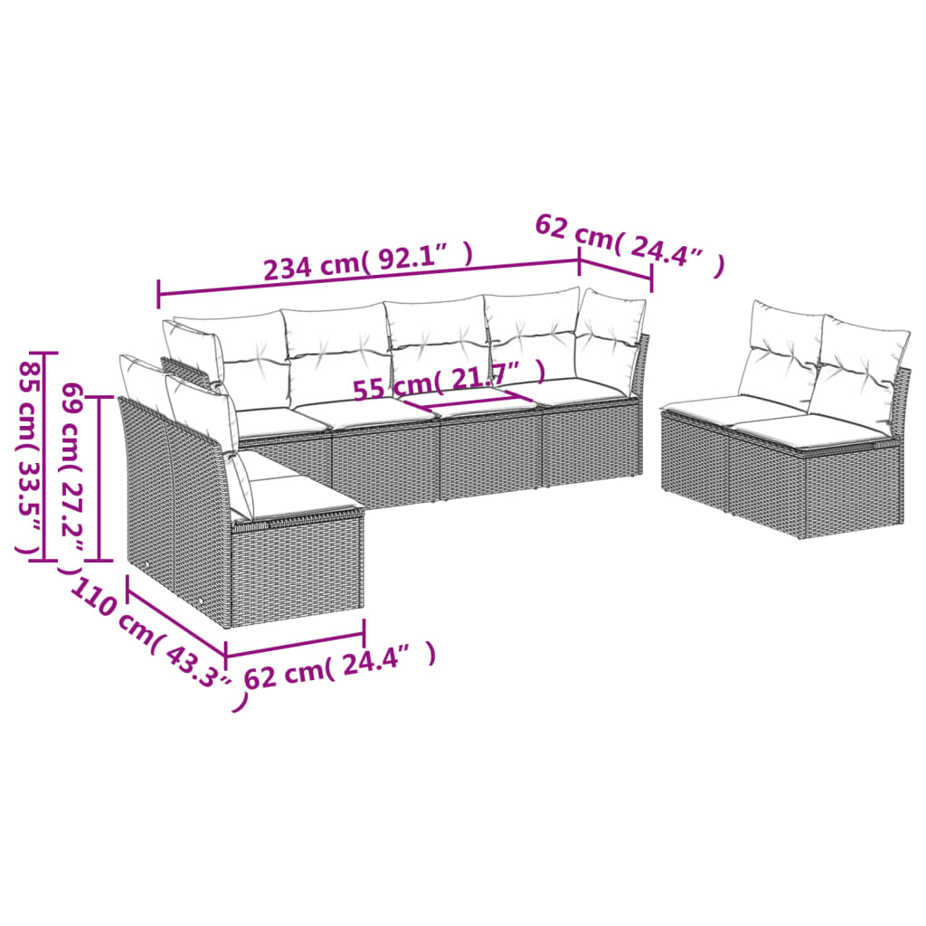 8-delige Loungeset met kussens poly rattan zwart is nu te koop bij PeponiXL, paradijselijk wonen!