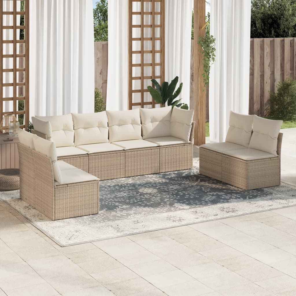 8-delige Loungeset met kussens poly rattan beige is nu te koop bij PeponiXL, paradijselijk wonen!