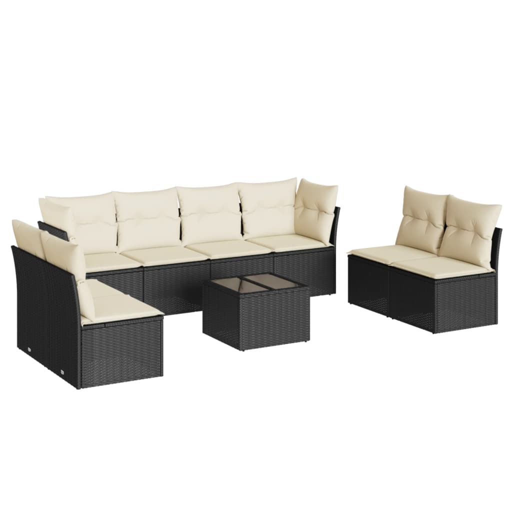 9-delige Loungeset met kussens poly rattan zwart is nu te koop bij PeponiXL, paradijselijk wonen!