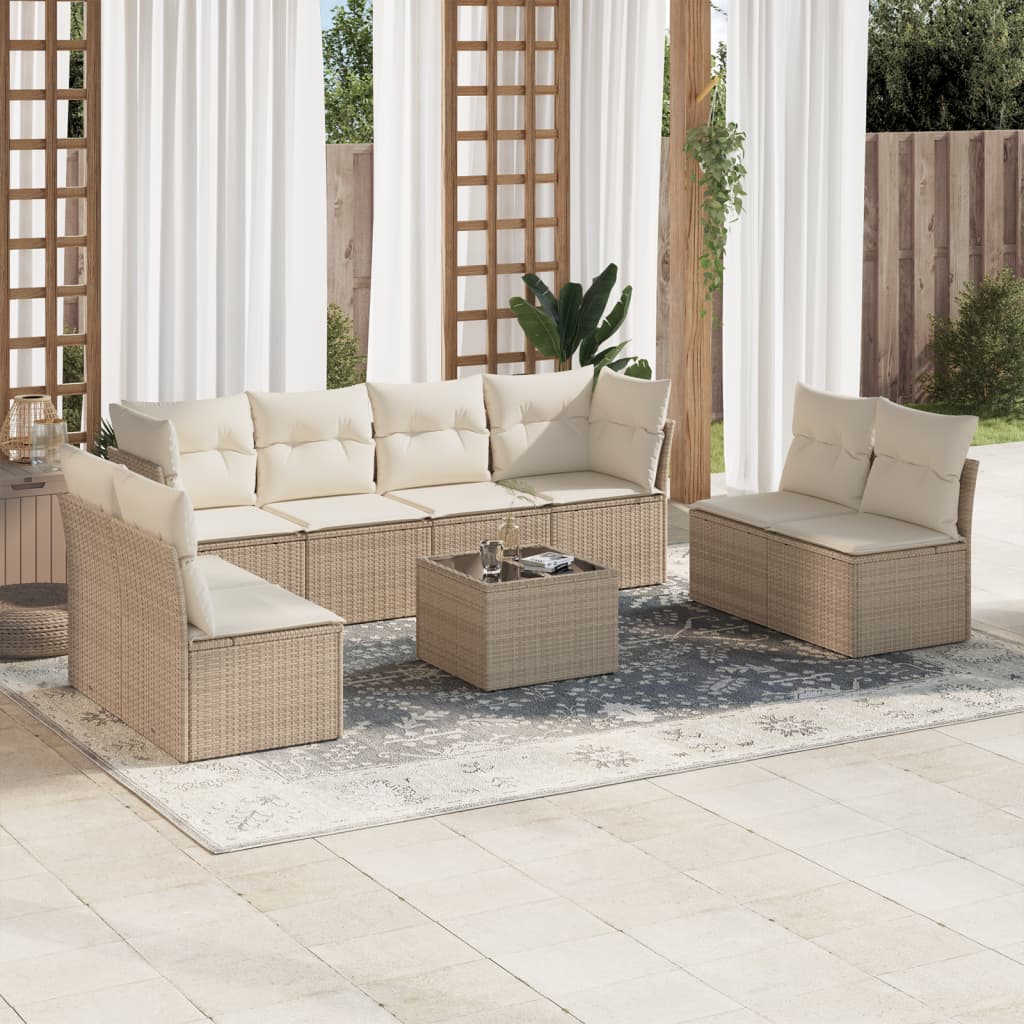 9-delige Loungeset met kussens poly rattan beige is nu te koop bij PeponiXL, paradijselijk wonen!