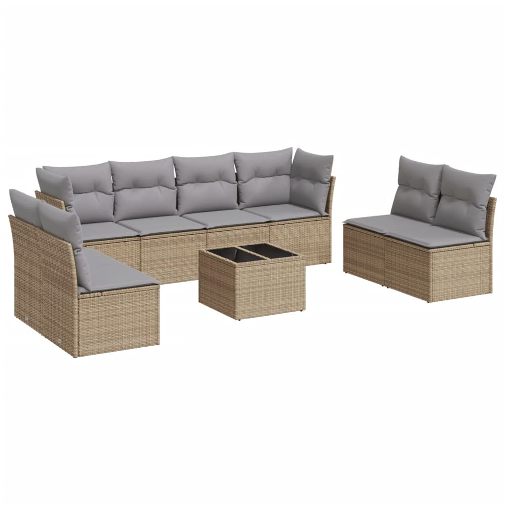 9-delige Loungeset met kussens poly rattan beige is nu te koop bij PeponiXL, paradijselijk wonen!