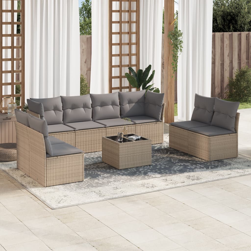 9-delige Loungeset met kussens poly rattan beige is nu te koop bij PeponiXL, paradijselijk wonen!