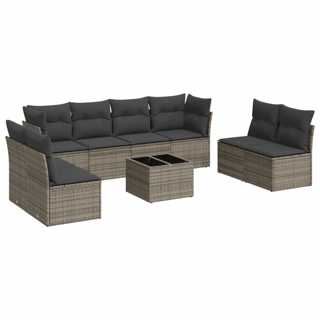 9-delige Loungeset met kussens poly rattan grijs is nu te koop bij PeponiXL, paradijselijk wonen!