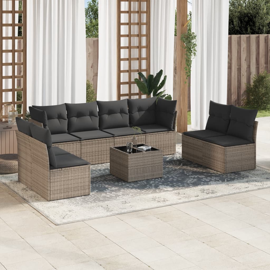 9-delige Loungeset met kussens poly rattan grijs is nu te koop bij PeponiXL, paradijselijk wonen!