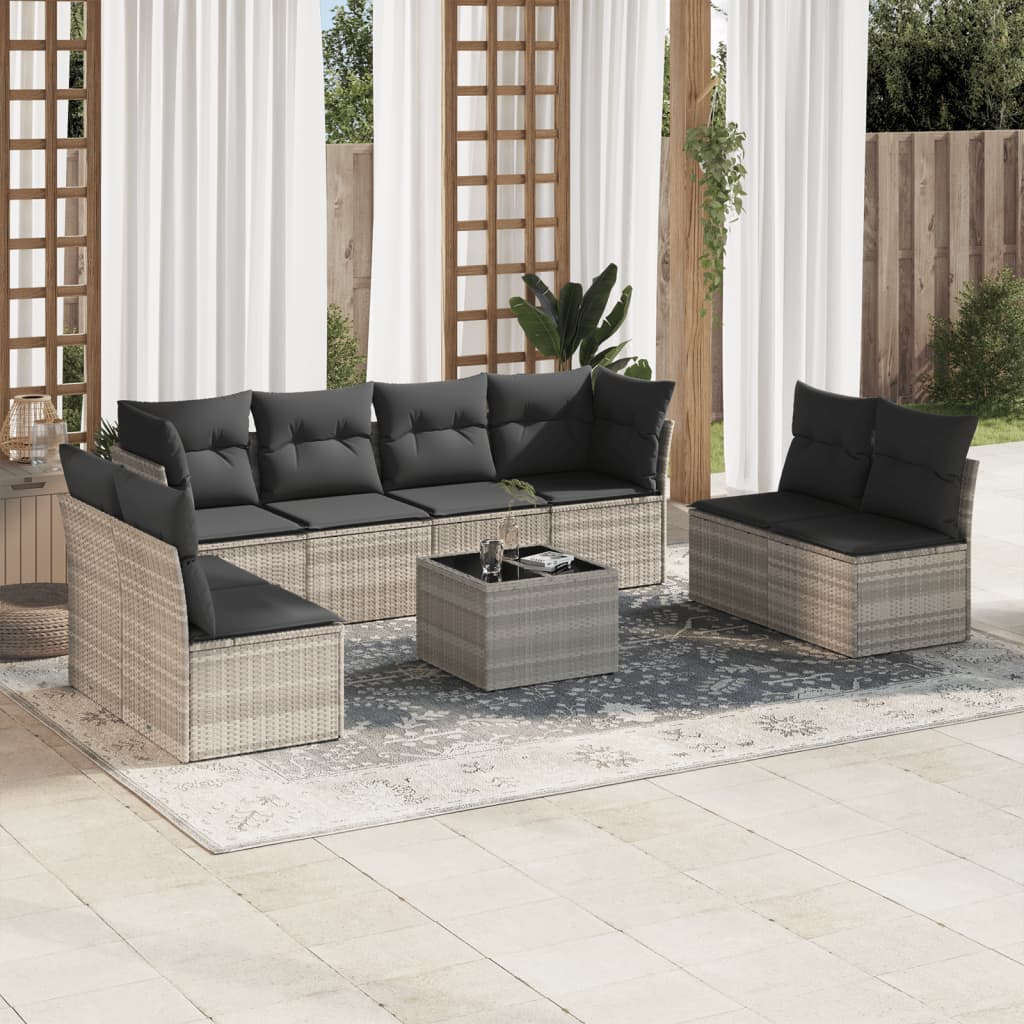 9-delige Loungeset met kussens poly rattan lichtgrijs is nu te koop bij PeponiXL, paradijselijk wonen!