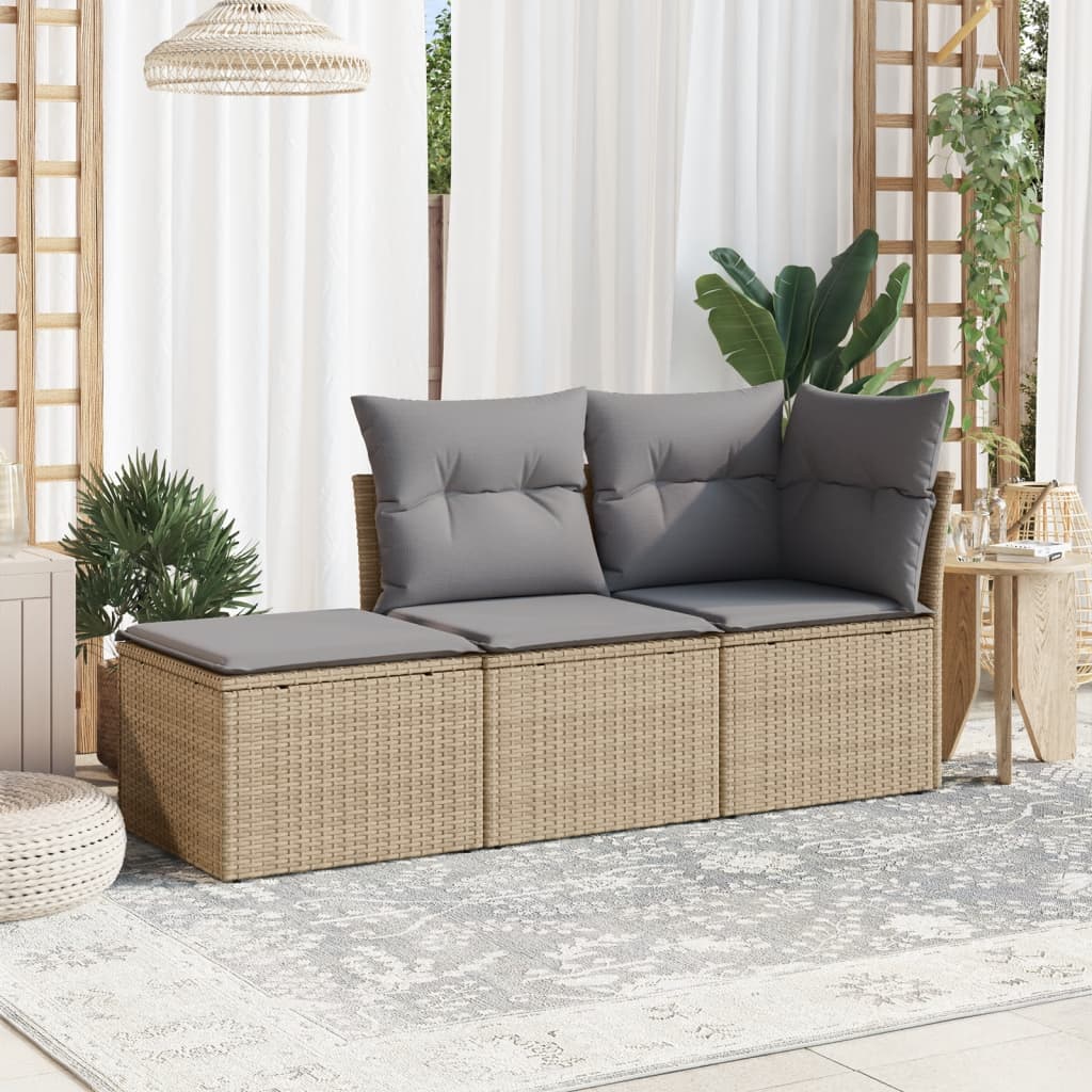 3-delige Loungeset met kussens poly rattan beige is nu te koop bij PeponiXL, paradijselijk wonen!