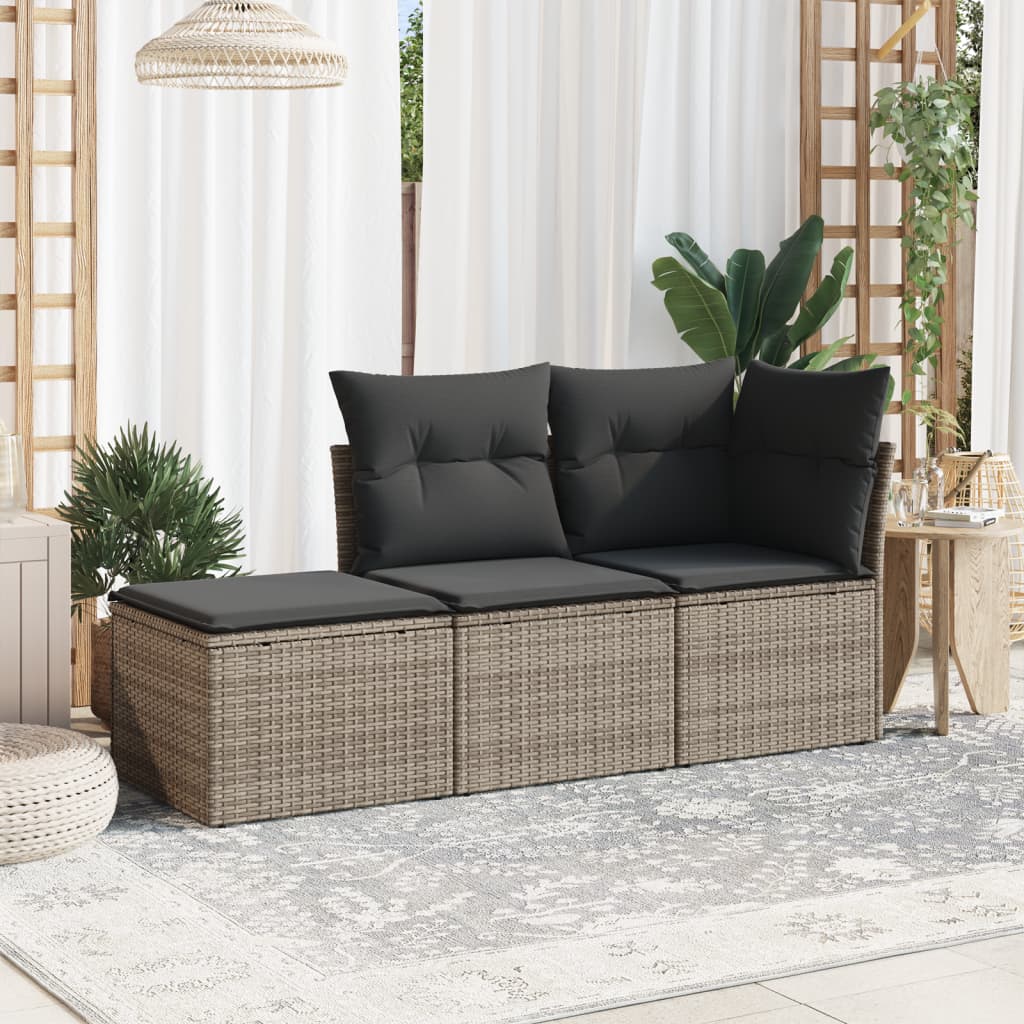 3-delige Loungeset met kussens poly rattan grijs is nu te koop bij PeponiXL, paradijselijk wonen!
