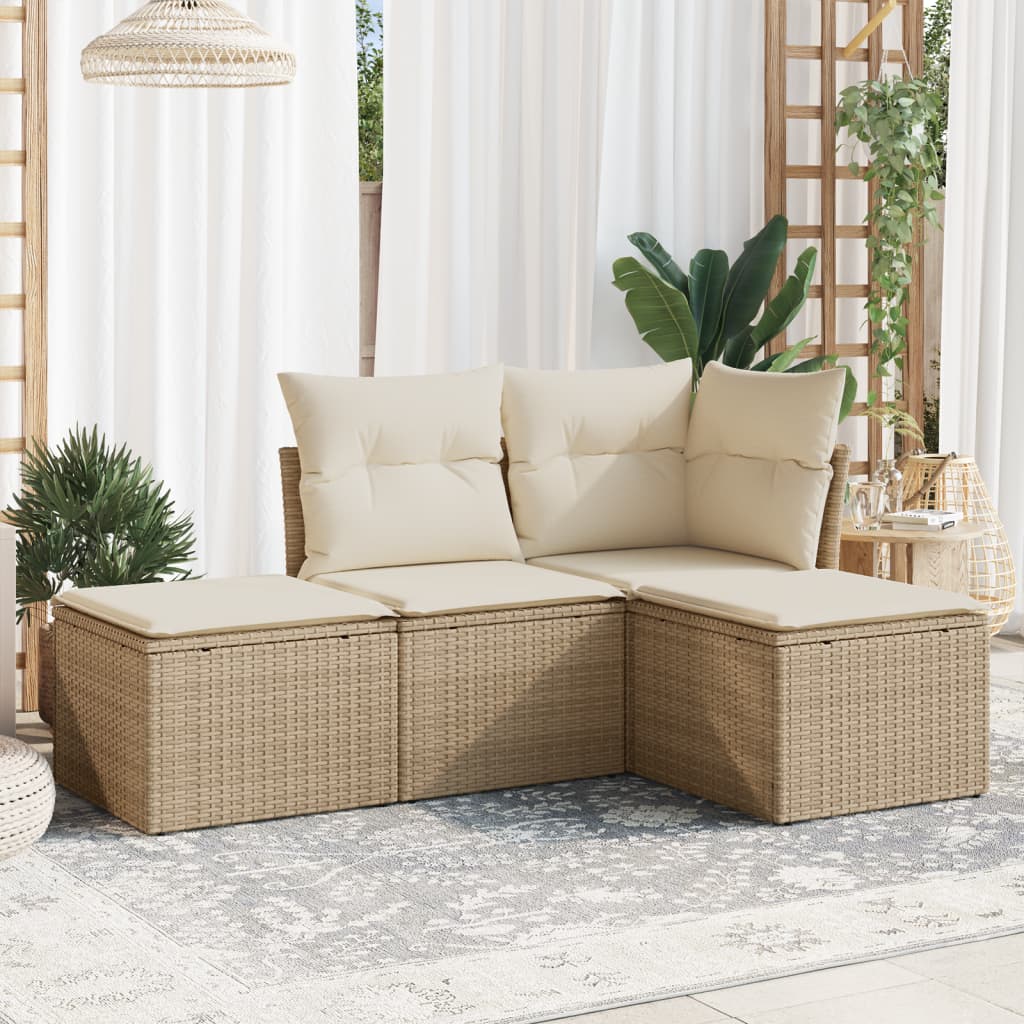 4-delige Loungeset met kussens poly rattan beige is nu te koop bij PeponiXL, paradijselijk wonen!