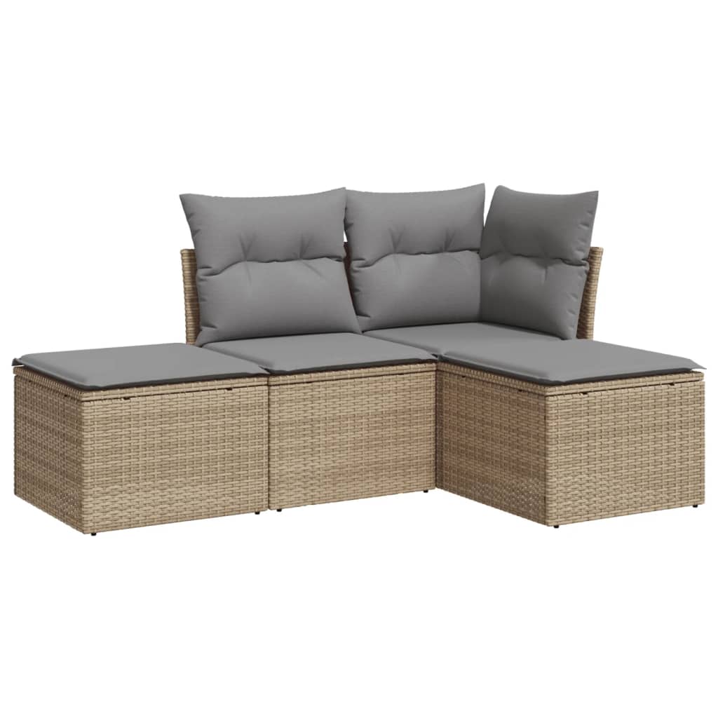 4-delige Loungeset met kussens poly rattan beige is nu te koop bij PeponiXL, paradijselijk wonen!