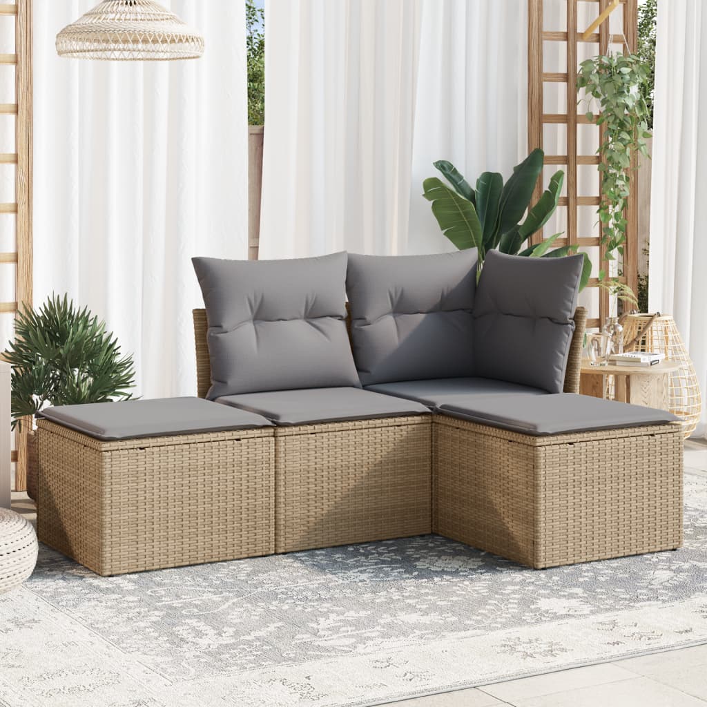 4-delige Loungeset met kussens poly rattan beige is nu te koop bij PeponiXL, paradijselijk wonen!