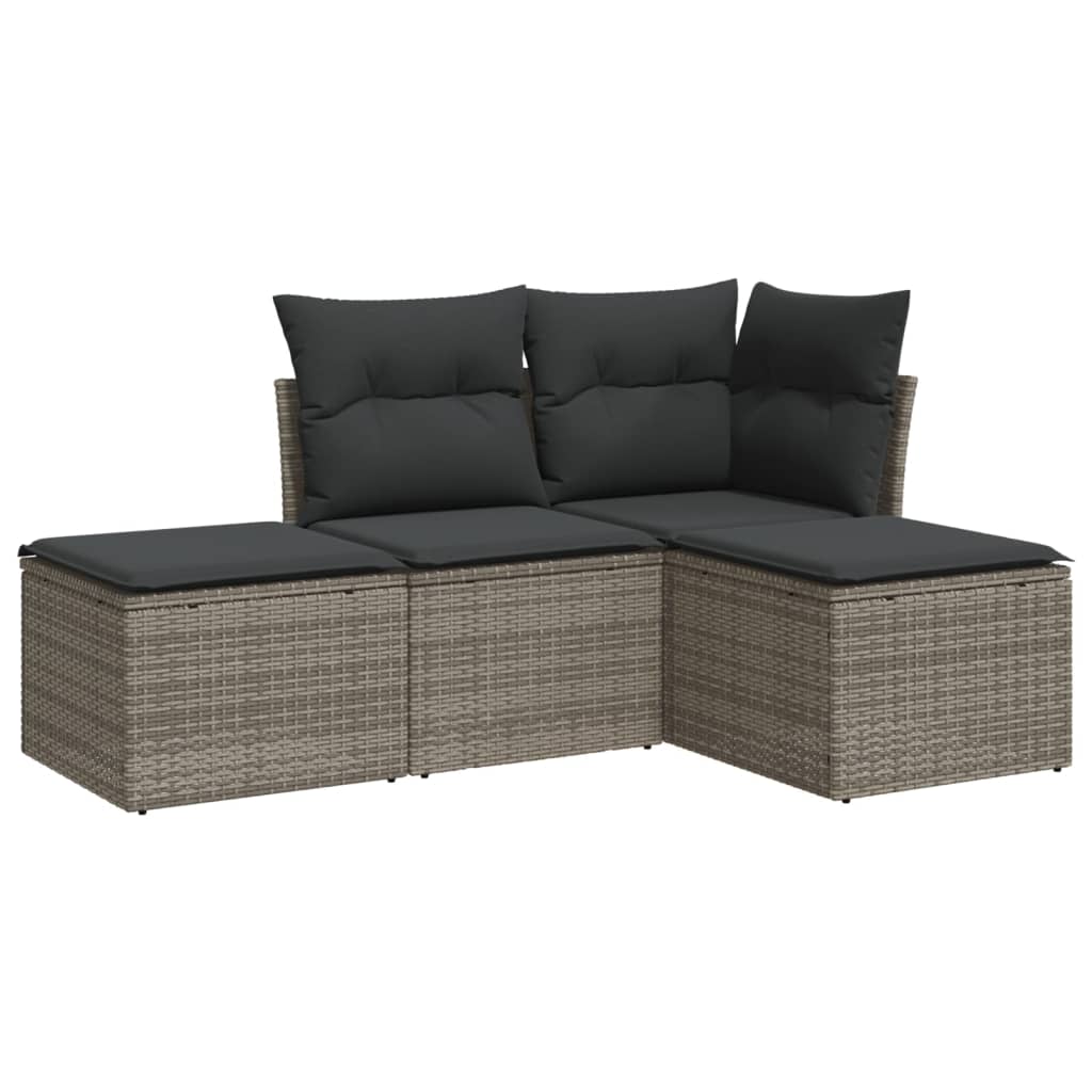 4-delige Loungeset met kussens poly rattan grijs is nu te koop bij PeponiXL, paradijselijk wonen!