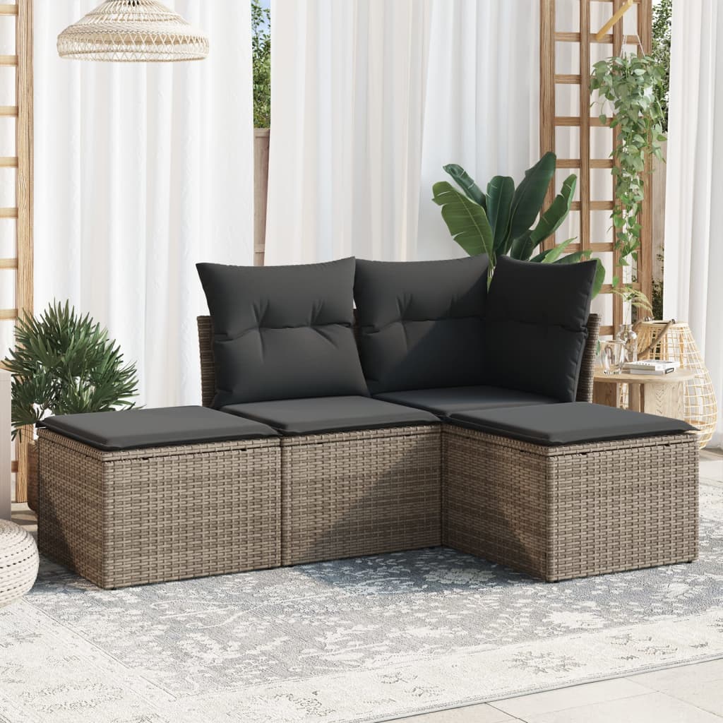 4-delige Loungeset met kussens poly rattan grijs is nu te koop bij PeponiXL, paradijselijk wonen!