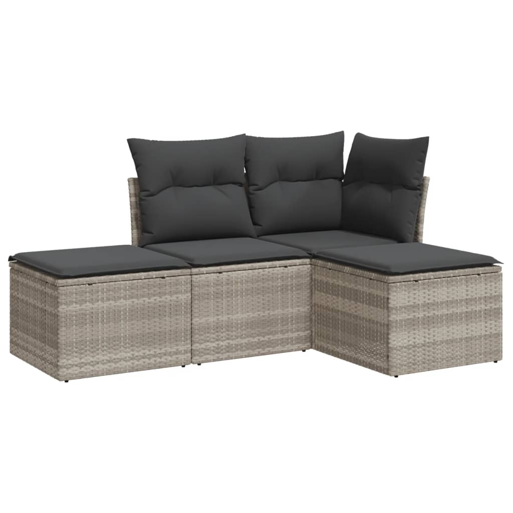 4-delige Loungeset met kussens poly rattan lichtgrijs is nu te koop bij PeponiXL, paradijselijk wonen!