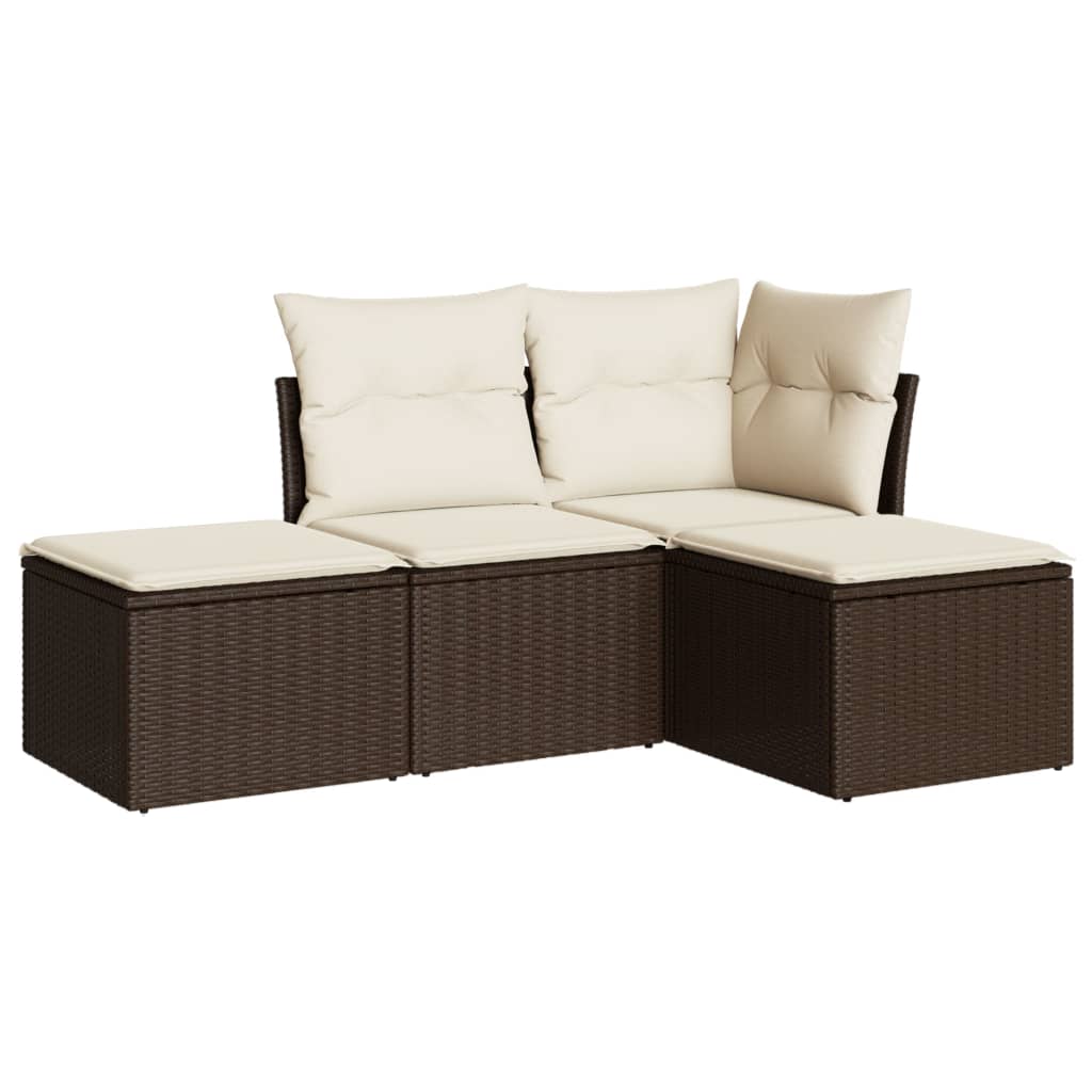 4-delige Loungeset met kussens poly rattan bruin is nu te koop bij PeponiXL, paradijselijk wonen!