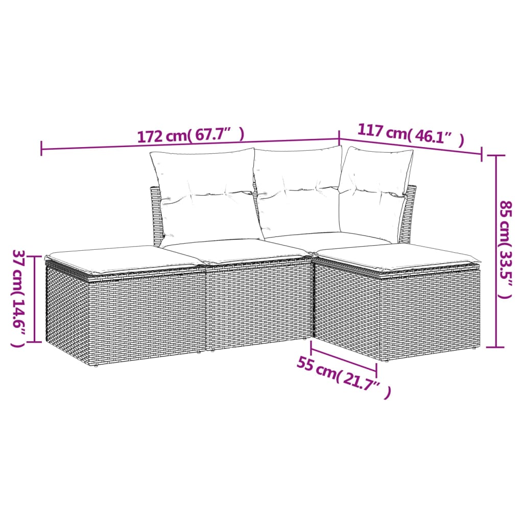 4-delige Loungeset met kussens poly rattan bruin is nu te koop bij PeponiXL, paradijselijk wonen!