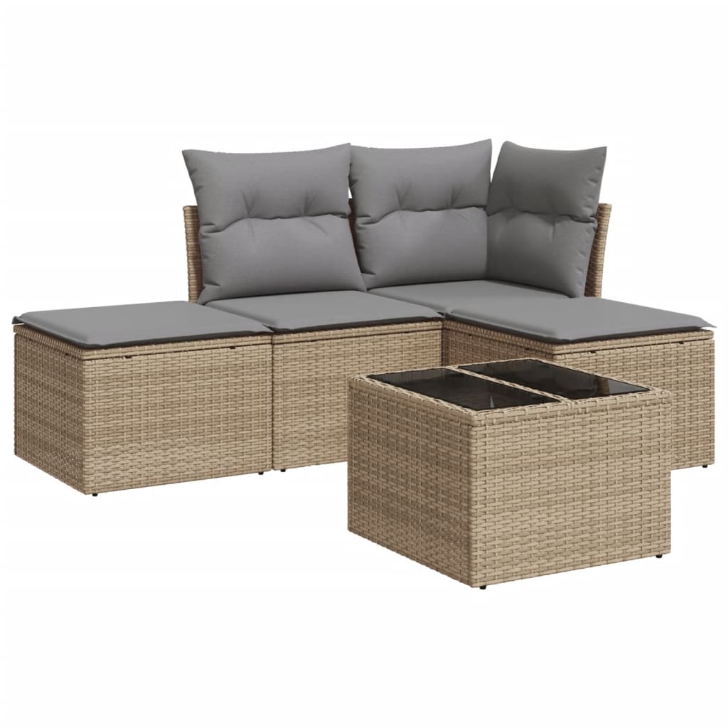 5-delige Loungeset met kussens poly rattan beige is nu te koop bij PeponiXL, paradijselijk wonen!