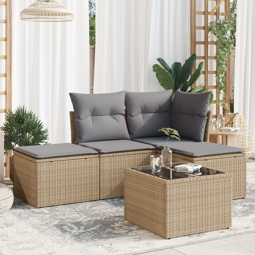5-delige Loungeset met kussens poly rattan beige is nu te koop bij PeponiXL, paradijselijk wonen!