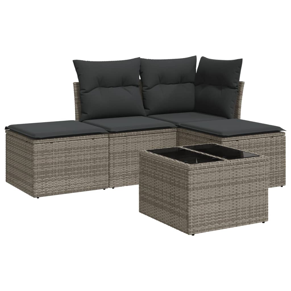 5-delige Loungeset met kussens poly rattan grijs is nu te koop bij PeponiXL, paradijselijk wonen!