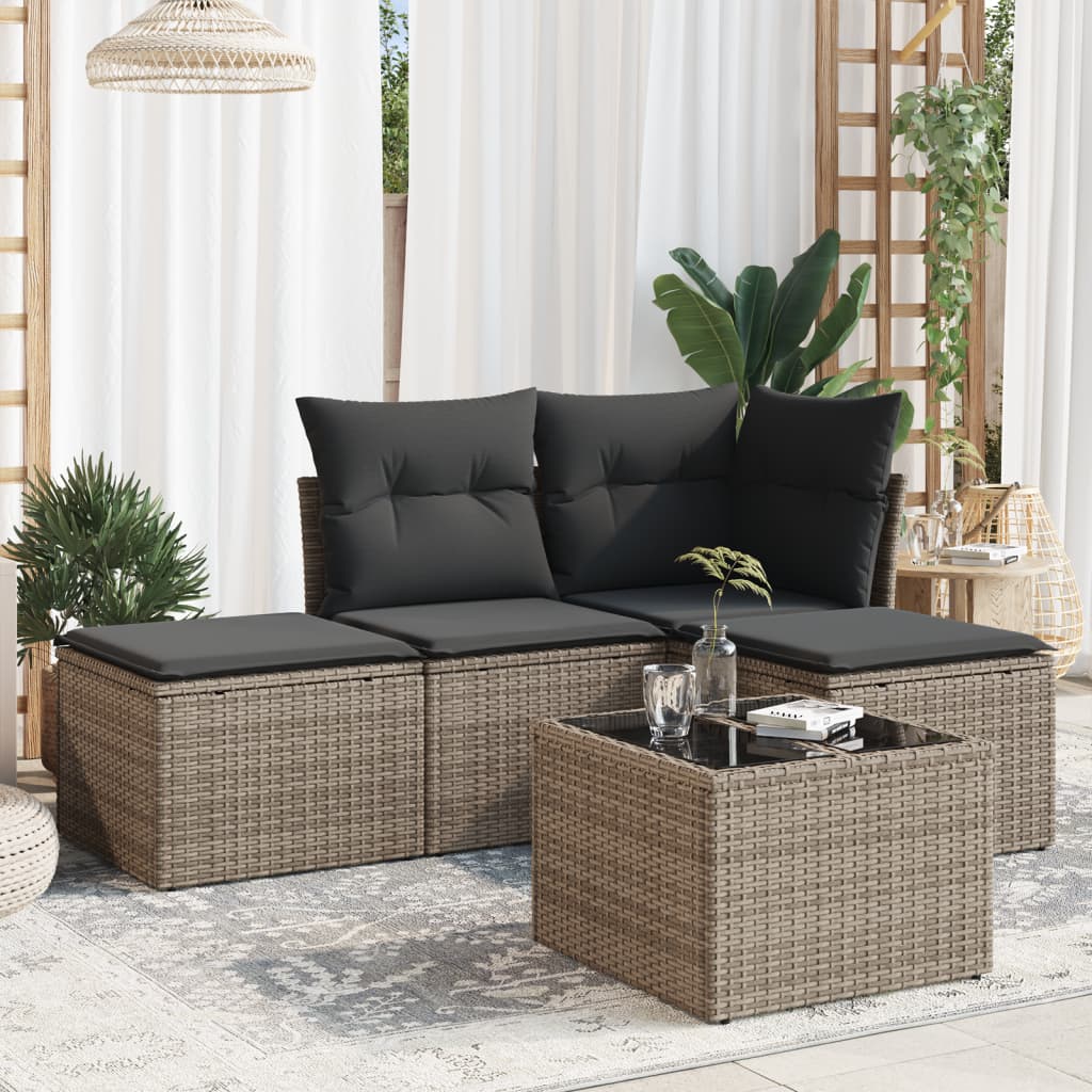 5-delige Loungeset met kussens poly rattan grijs is nu te koop bij PeponiXL, paradijselijk wonen!