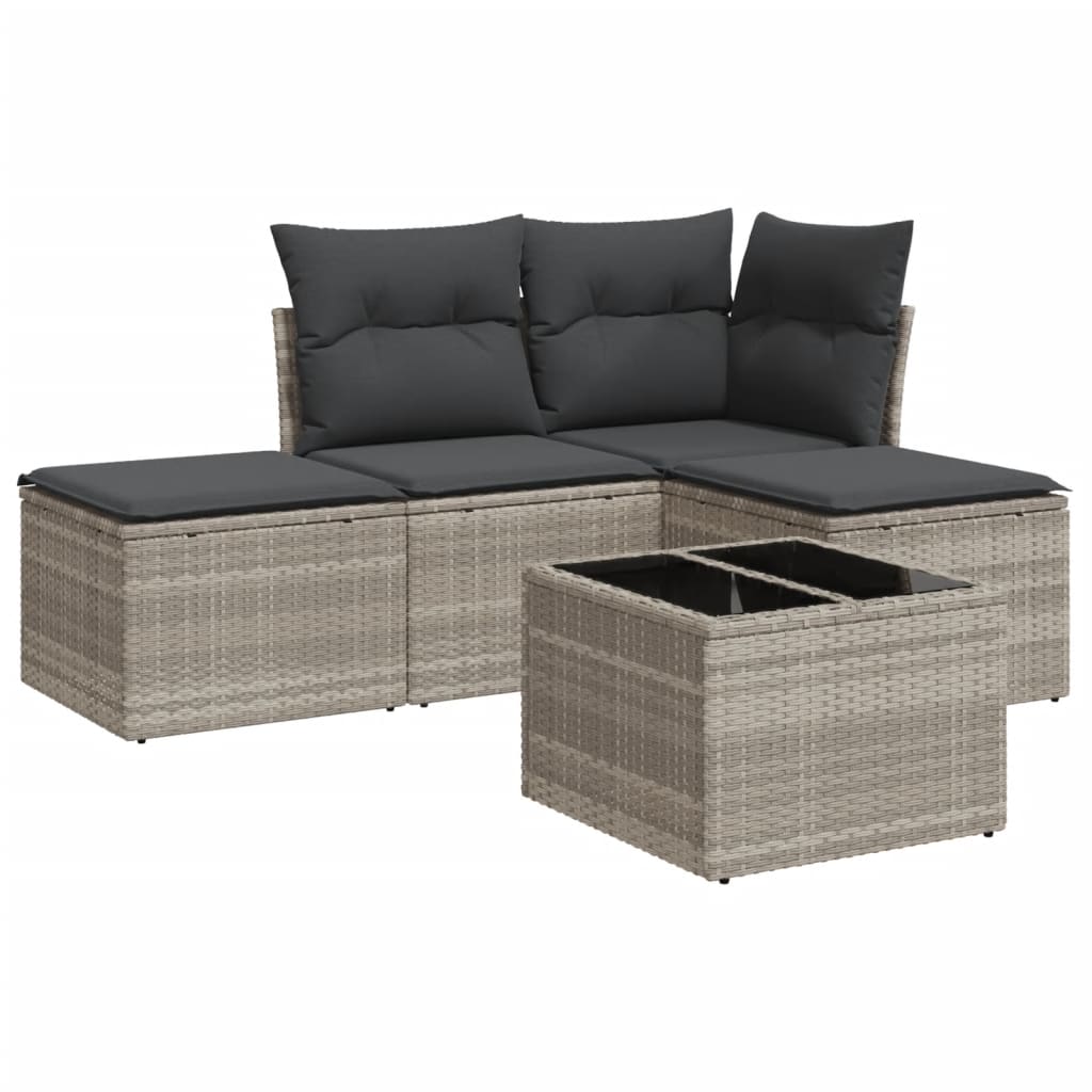 5-delige Loungeset met kussens poly rattan lichtgrijs is nu te koop bij PeponiXL, paradijselijk wonen!