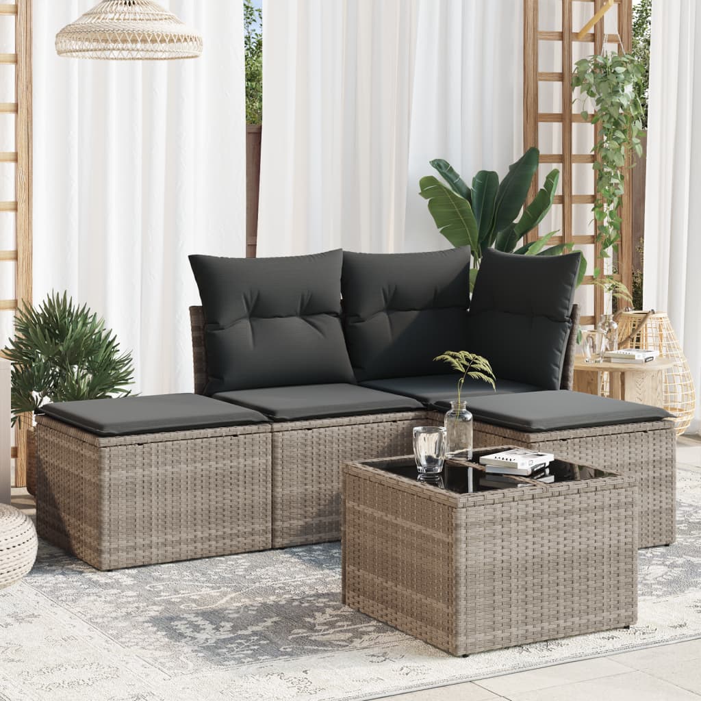 5-delige Loungeset met kussens poly rattan lichtgrijs is nu te koop bij PeponiXL, paradijselijk wonen!