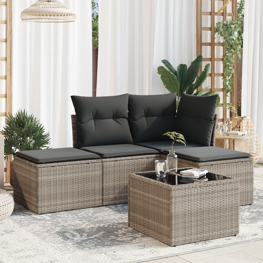 5-delige Loungeset met kussens poly rattan lichtgrijs is nu te koop bij PeponiXL, paradijselijk wonen!