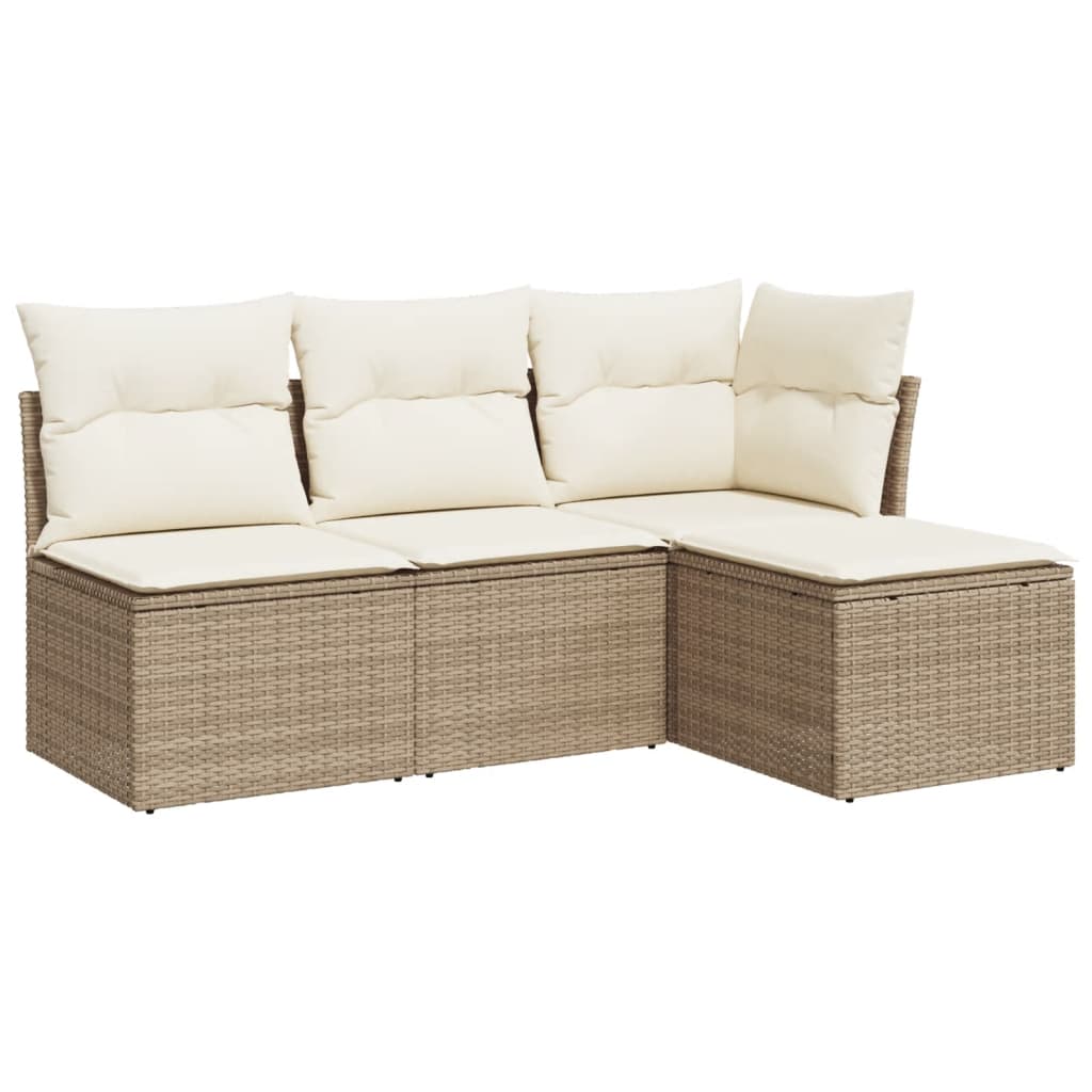 4-delige Loungeset met kussens poly rattan beige is nu te koop bij PeponiXL, paradijselijk wonen!