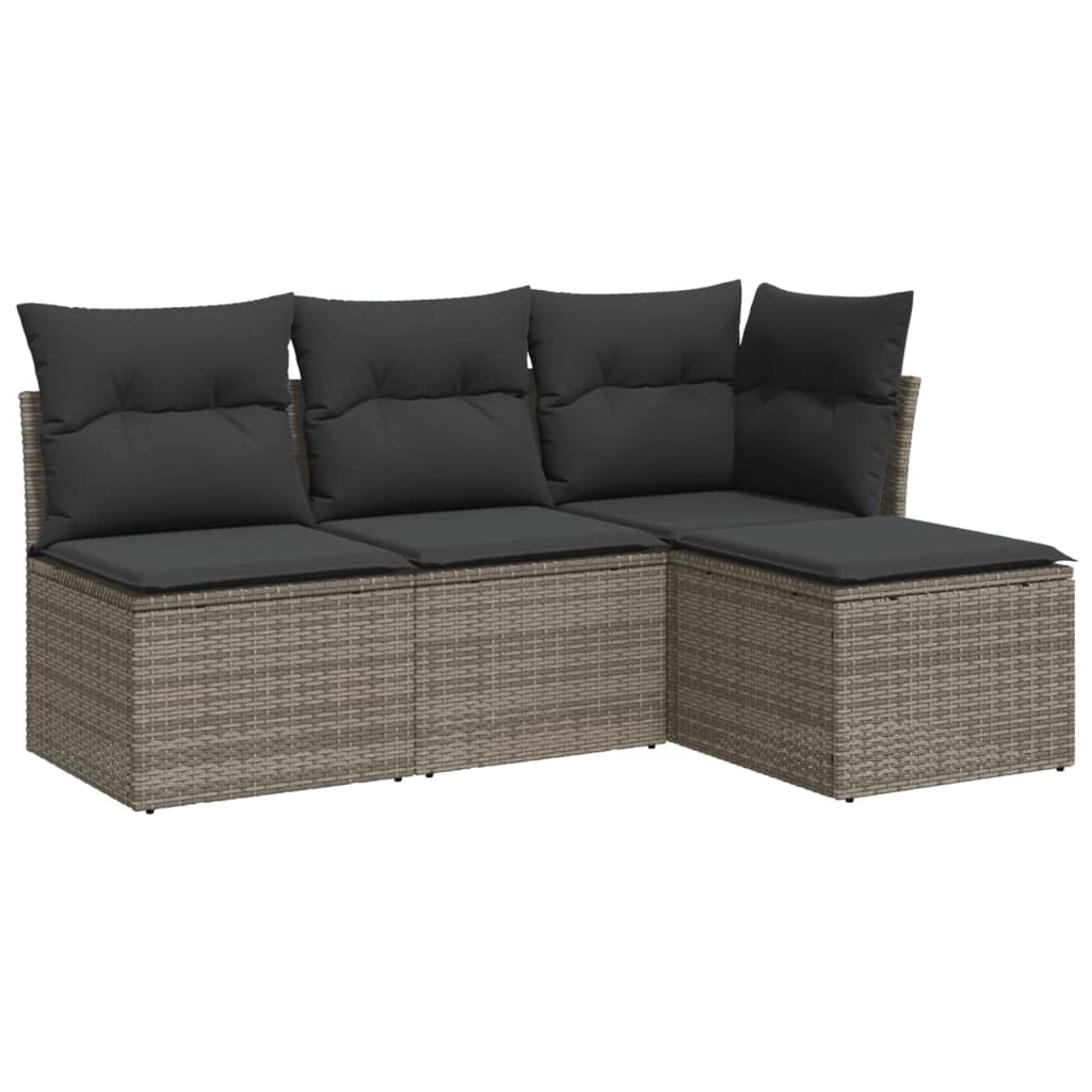 4-delige Loungeset met kussens poly rattan grijs is nu te koop bij PeponiXL, paradijselijk wonen!