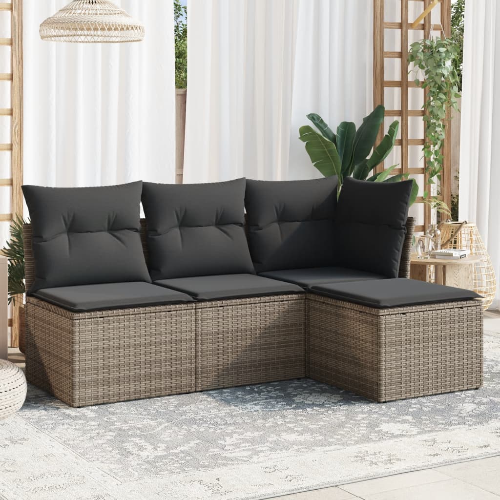 4-delige Loungeset met kussens poly rattan grijs is nu te koop bij PeponiXL, paradijselijk wonen!