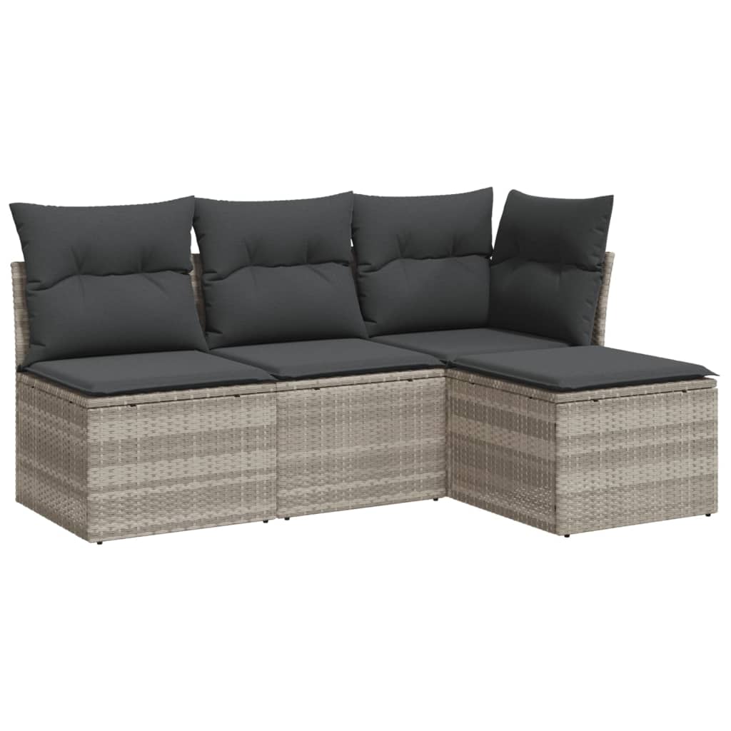 4-delige Loungeset met kussens poly rattan lichtgrijs is nu te koop bij PeponiXL, paradijselijk wonen!