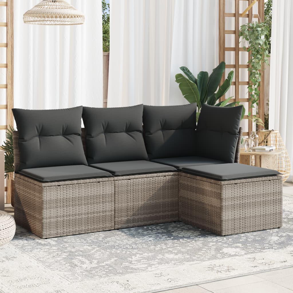 4-delige Loungeset met kussens poly rattan lichtgrijs is nu te koop bij PeponiXL, paradijselijk wonen!